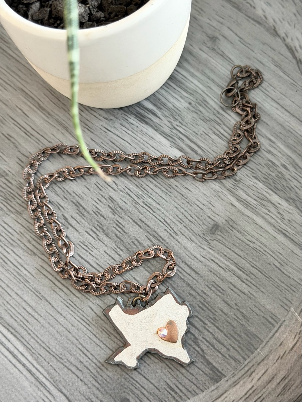 Texas State Pendant Necklace with Heart Accent
